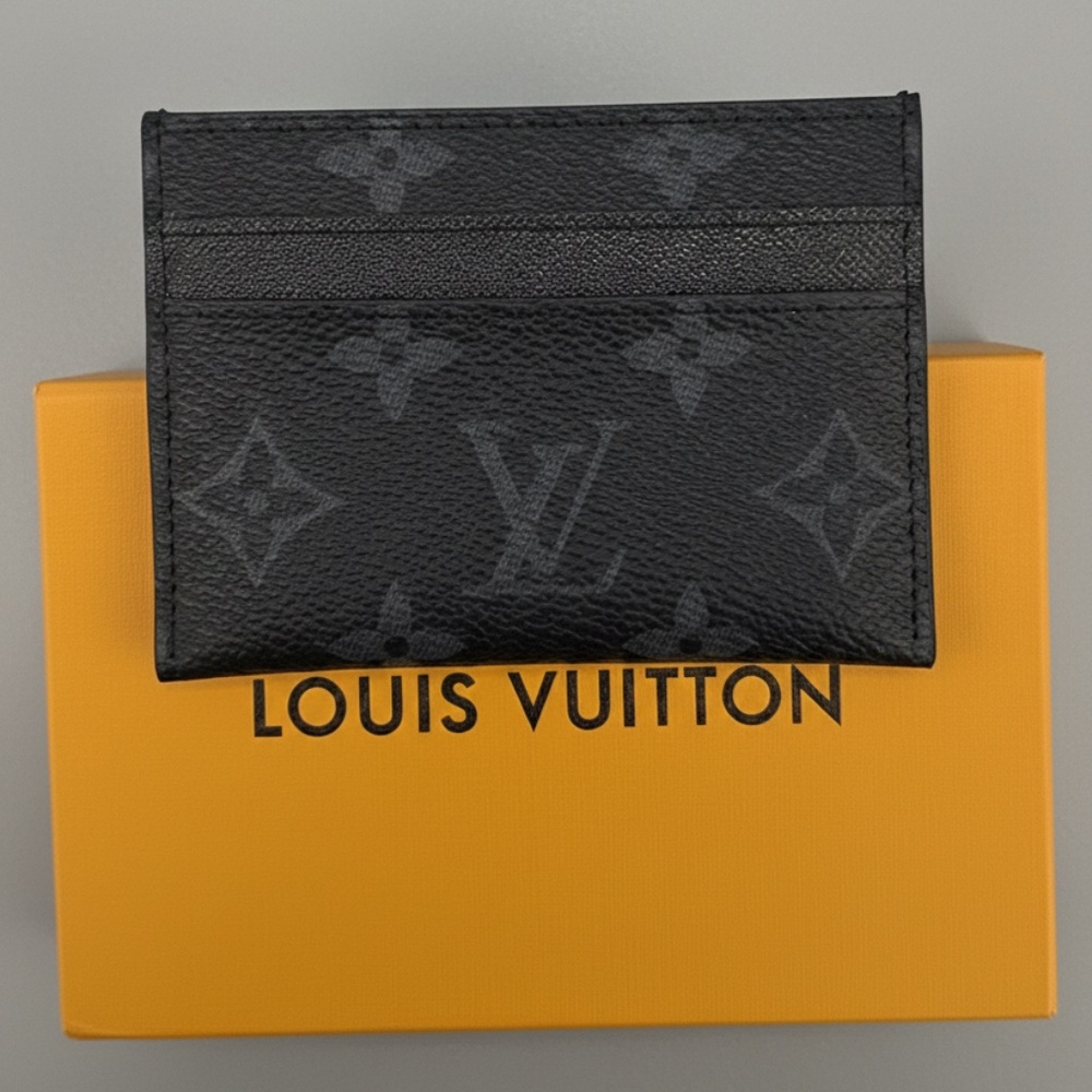 Louis Vuitton Black Monogram Card Holder Wallet | LV Leather Slim Card Case